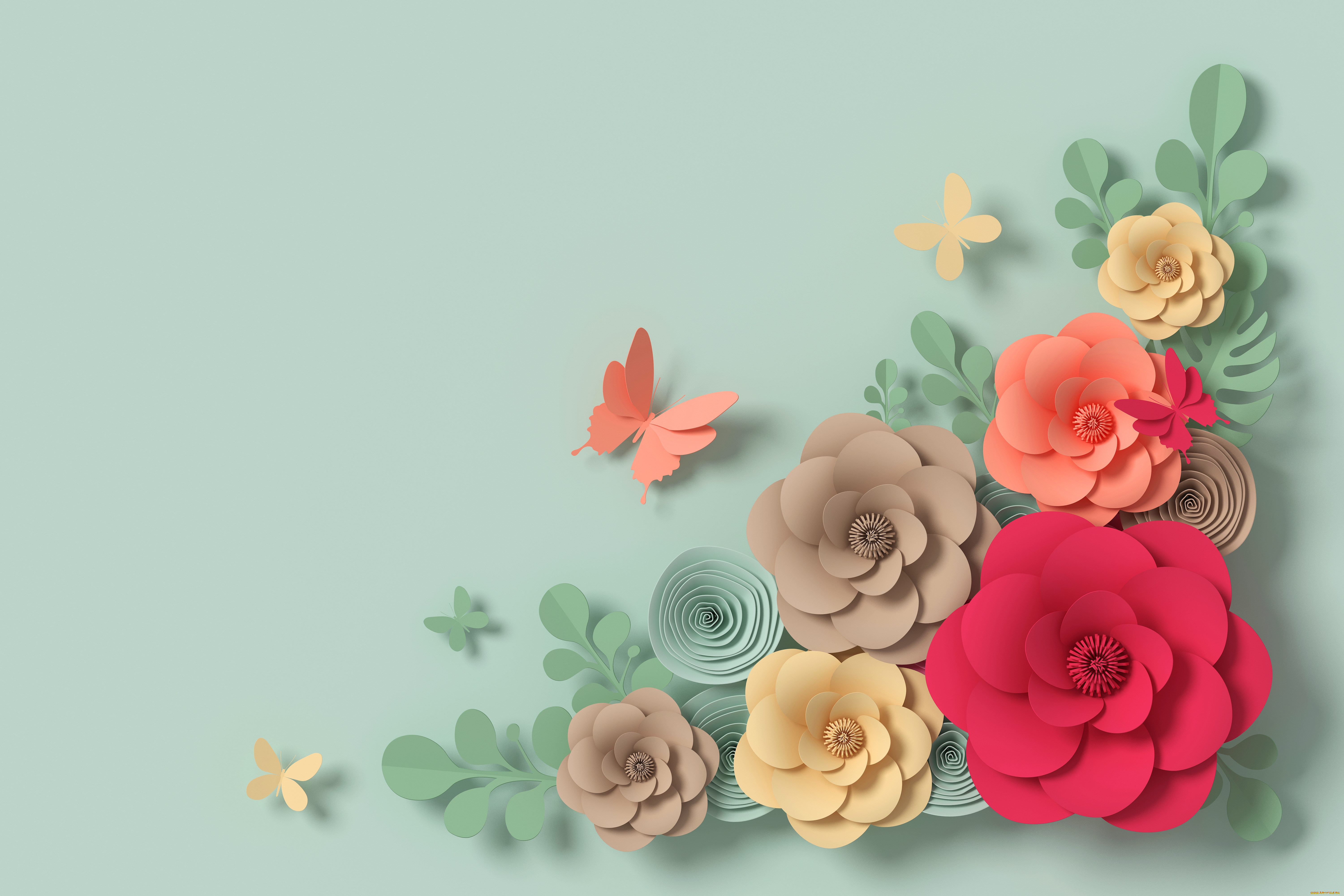  ,  , flowers, , , , paper, rendering, , butterfly, colorful, floral, composition